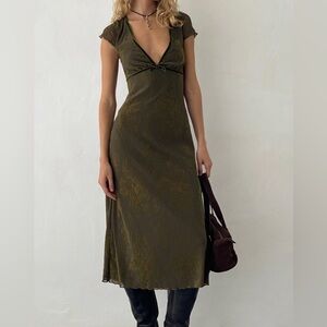 WHIMSIGOTH Motel Rocks NWOT Olive Midi Dress w/ Velvet Details XS Fairy Prom
